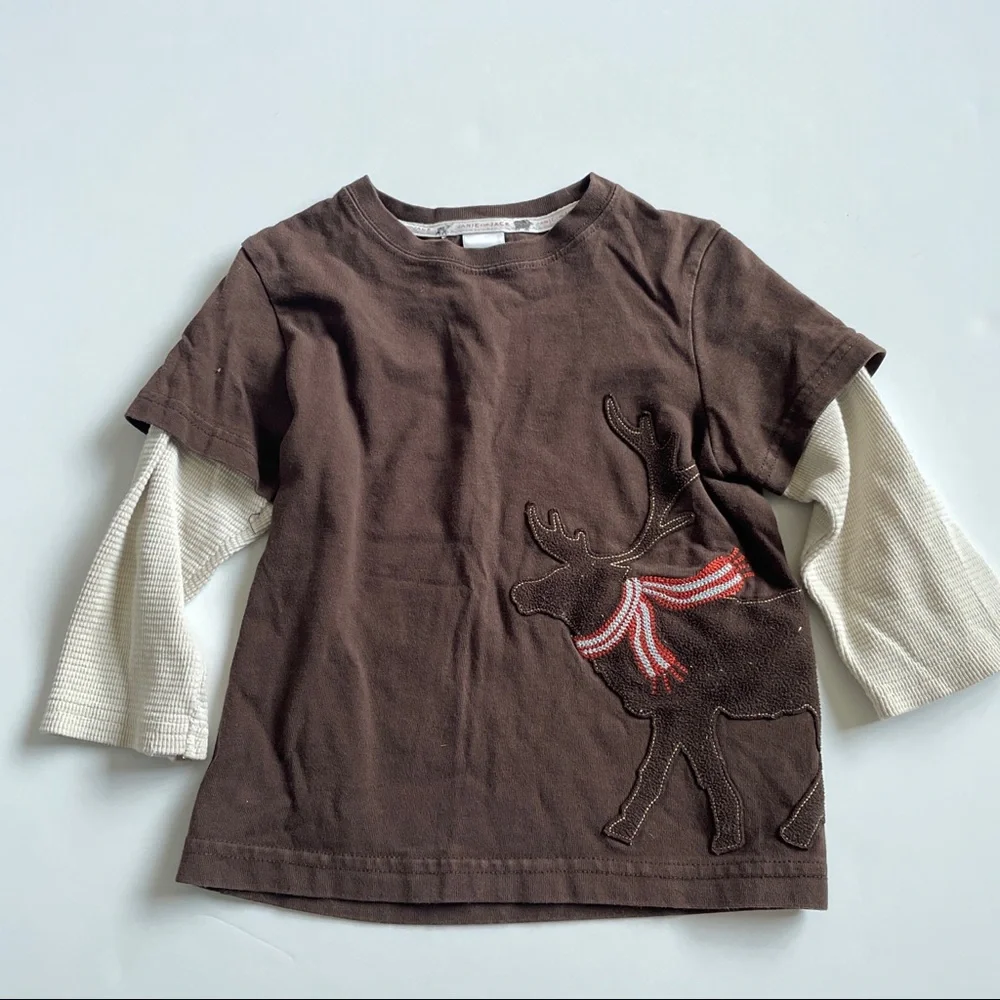 Janie and Jack Reindeer Double Sleeve Tee